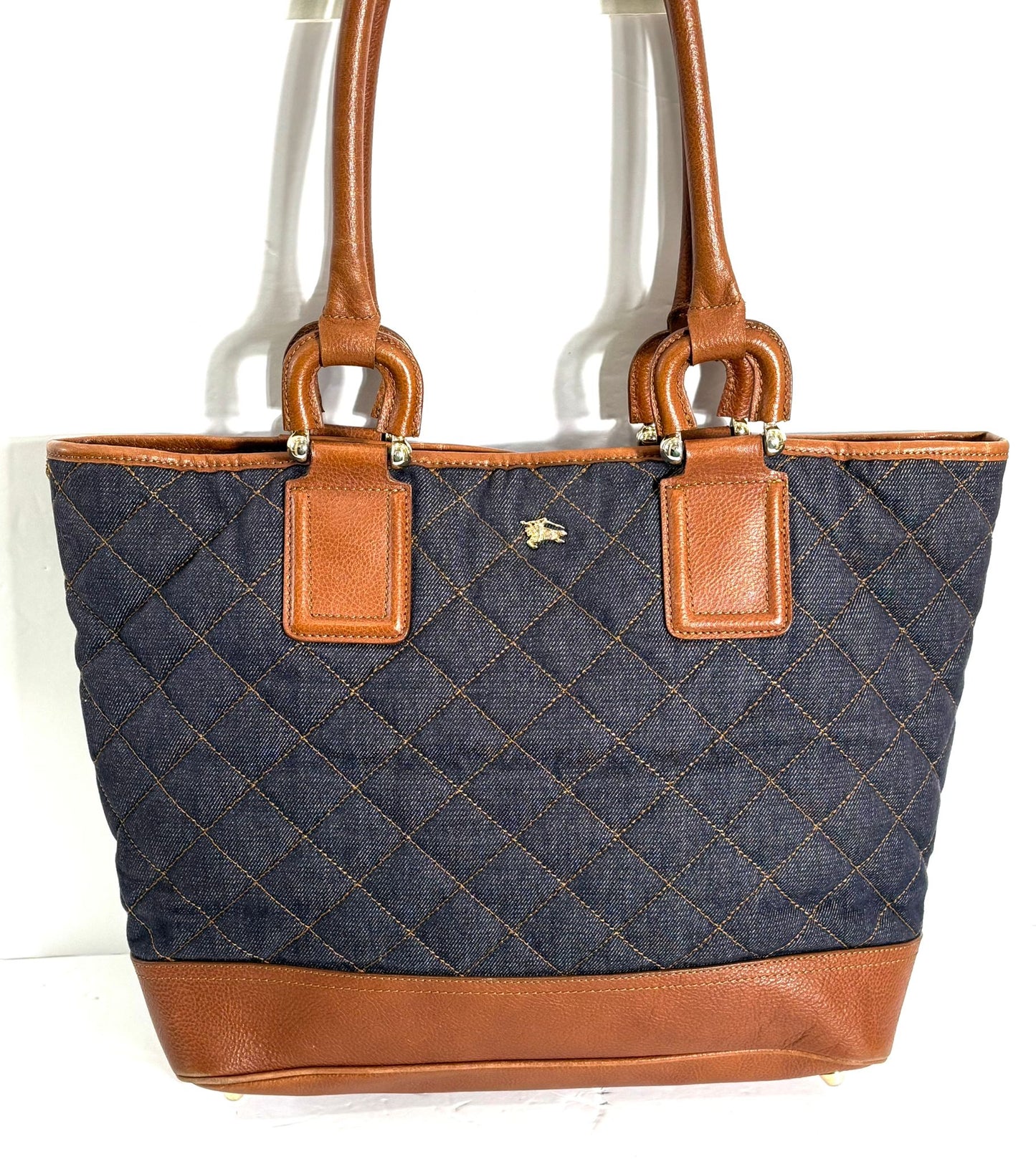 BURBERRY QUILTED DENIM & LEATHER GRANGE TOTE BAG
