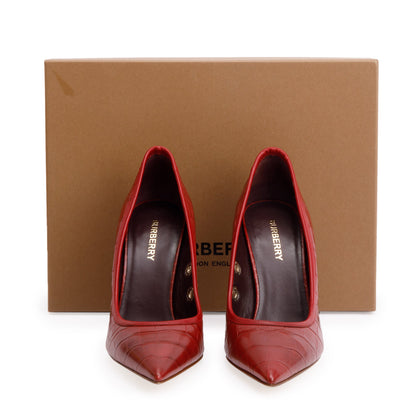 Burberry Red Croc Embossed Leather Aubri 100 Pumps, Size 37