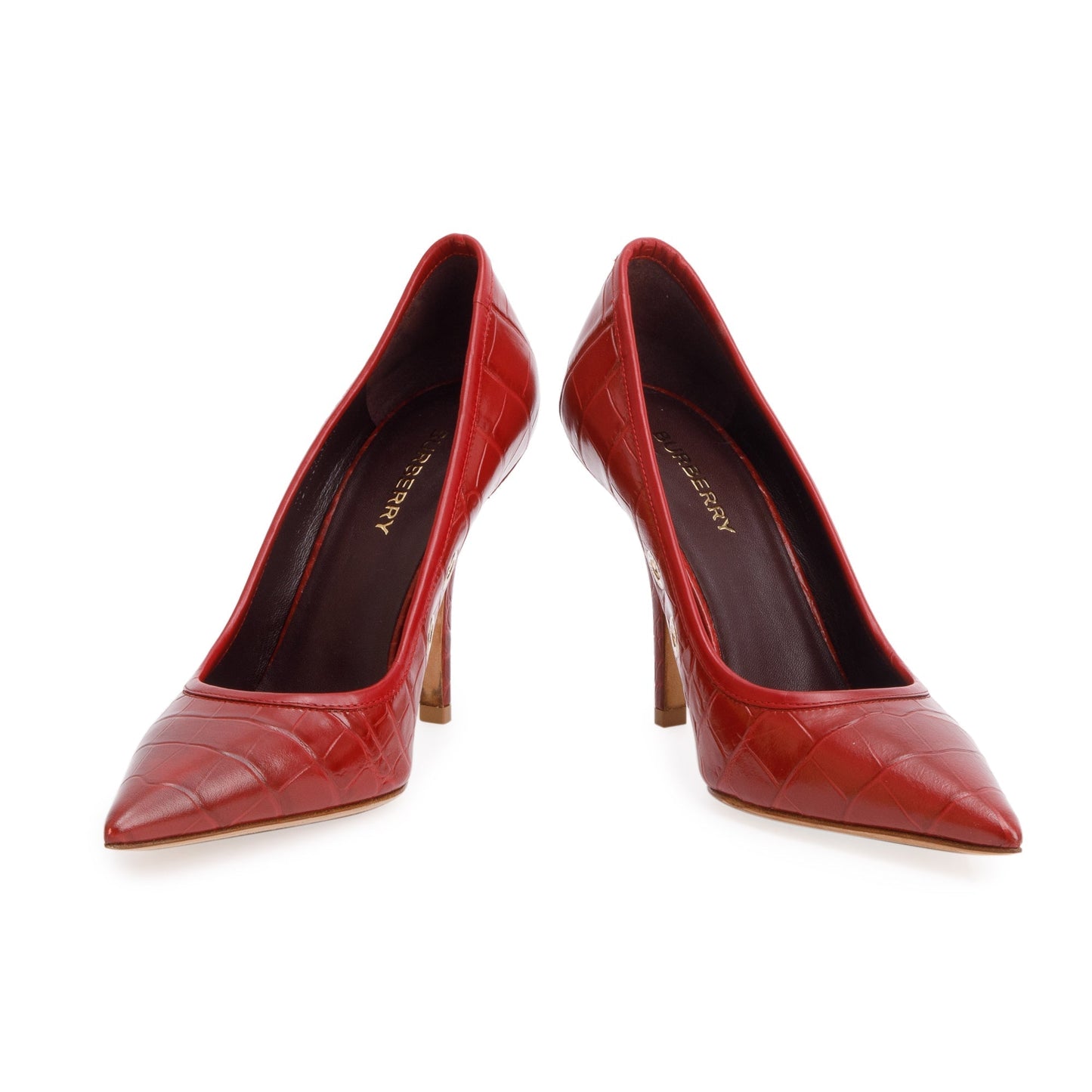 Burberry Red Croc Embossed Leather Aubri 100 Pumps, Size 37