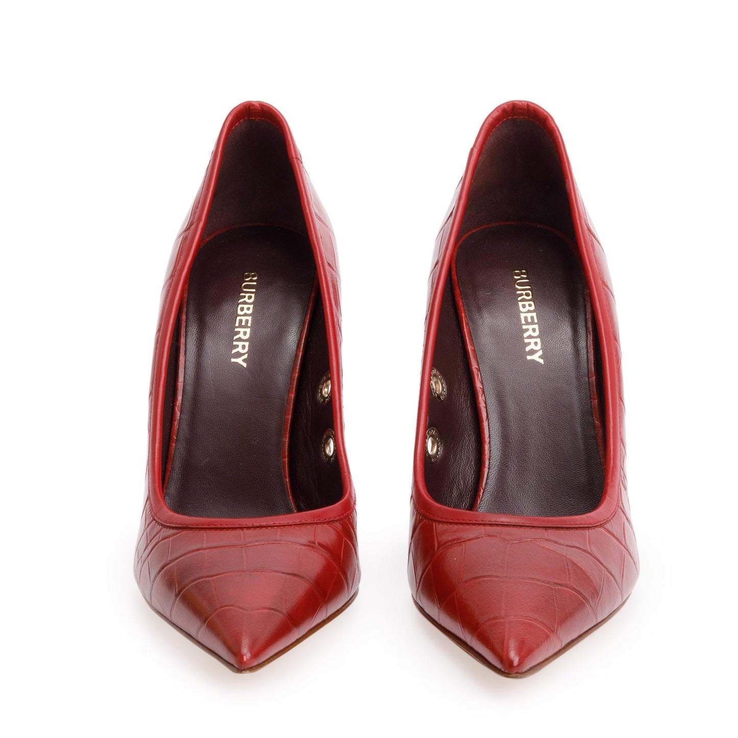 Burberry Red Croc Embossed Leather Aubri 100 Pumps, Size 37