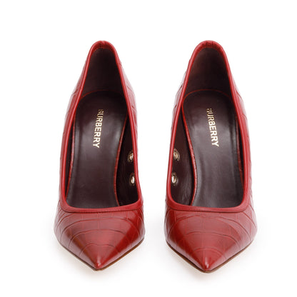Burberry Red Croc Embossed Leather Aubri 100 Pumps, Size 37