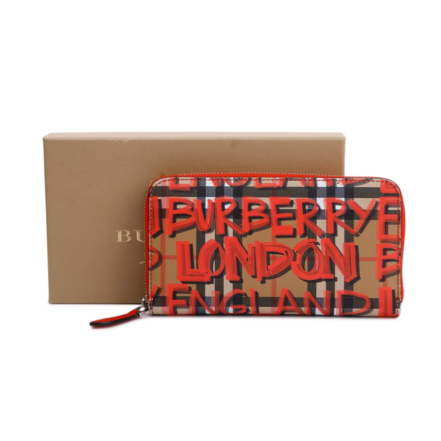 Burberry Red Graffiti Check Zip Continental Wallet