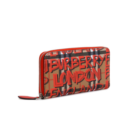 Burberry Red Graffiti Check Zip Continental Wallet