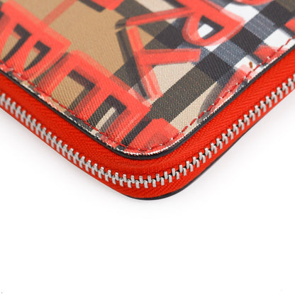 Burberry Red Graffiti Check Zip Continental Wallet