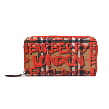 Burberry Red Graffiti Check Zip Continental Wallet
