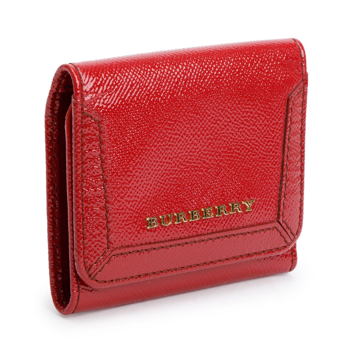 Burberry Red Grained Patent Leather  Compact Wallet