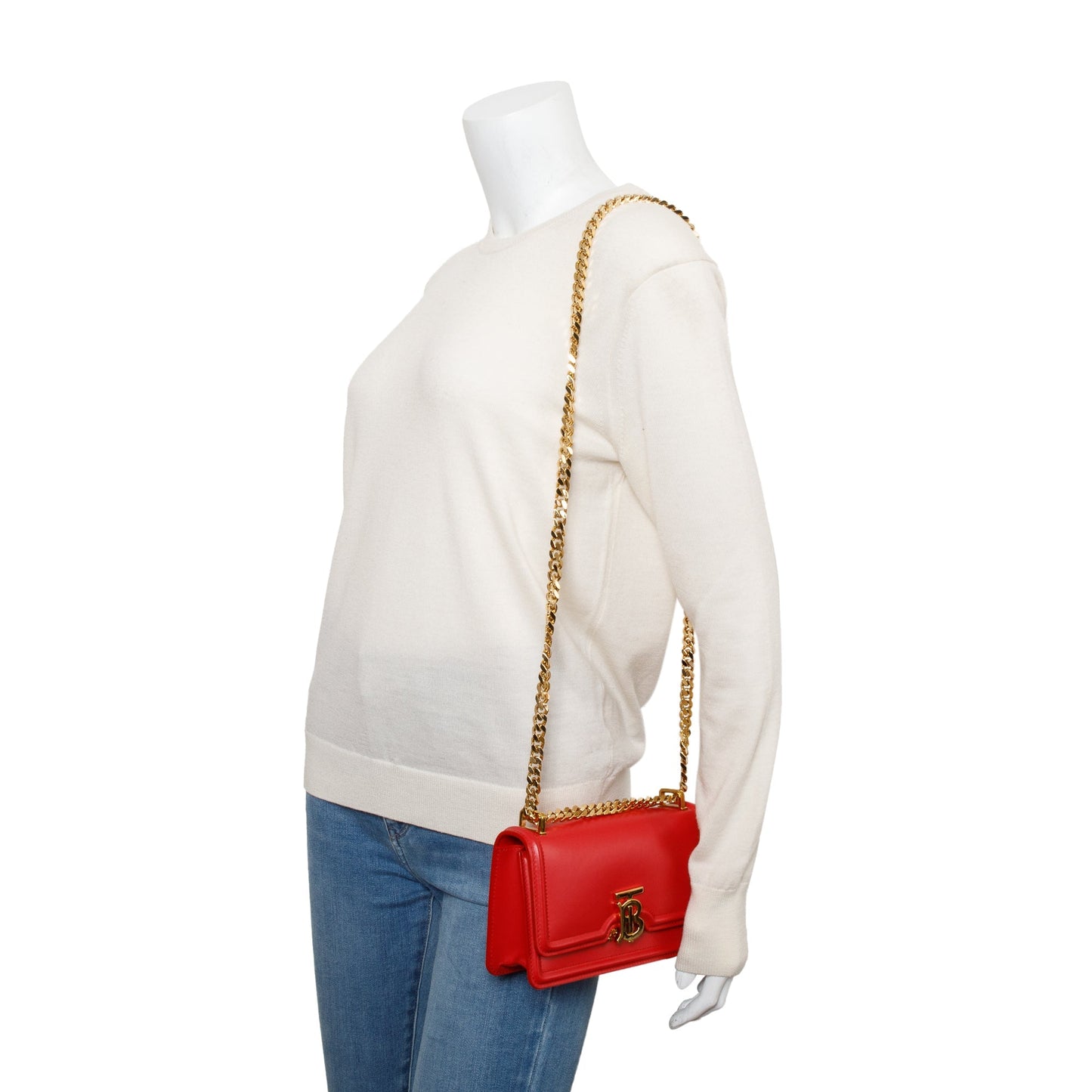 Burberry Red Smooth Calfskin Leather Mini TB Chain Crossbody Bag