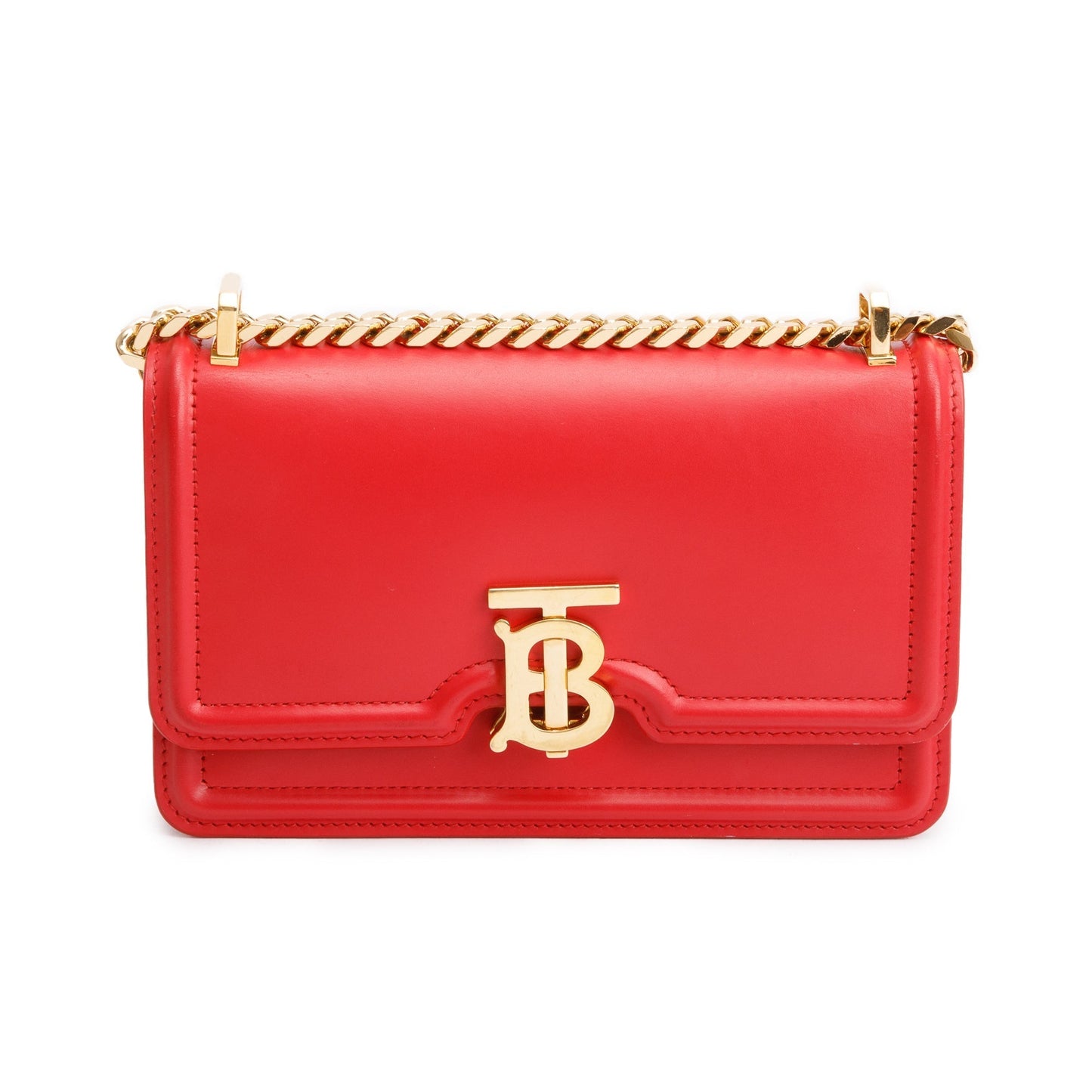 Burberry Red Smooth Calfskin Leather Mini TB Chain Crossbody Bag