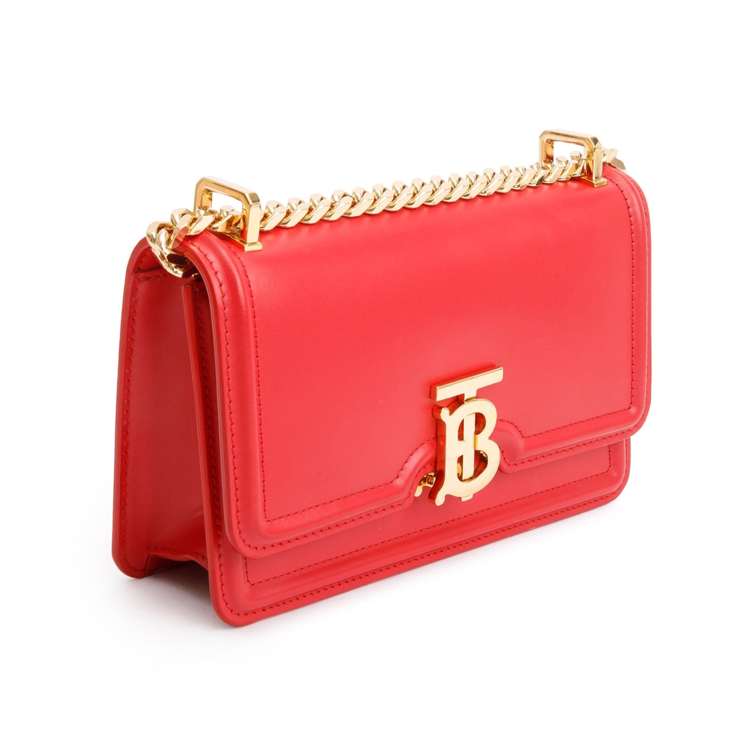 Burberry Red Smooth Calfskin Leather Mini TB Chain Crossbody Bag