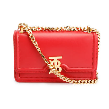 Burberry Red Smooth Calfskin Leather Mini TB Chain Crossbody Bag