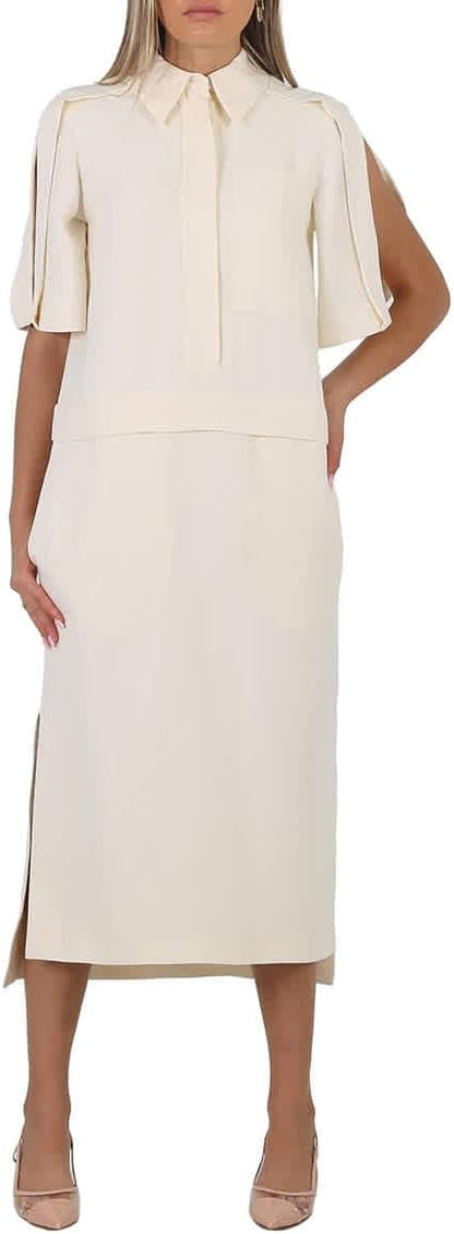 BURBERRY SPLIT DETAIL SILK WOOL SHIRT DRESS