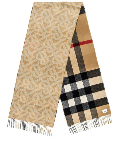 BURBERRY TB HALF MEGA CASHMERE REVERSIBLE SCARF