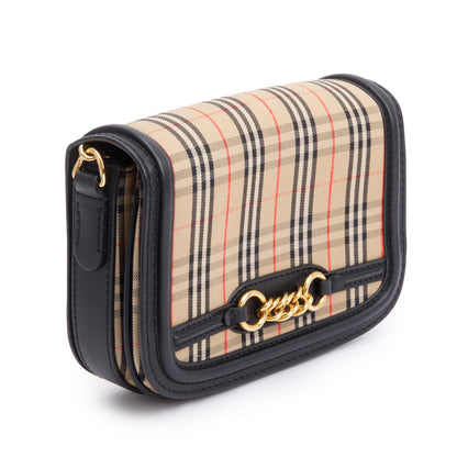 Burberry Vintage 1983 Knight Check Canvas Link Flap Shoulder Bag