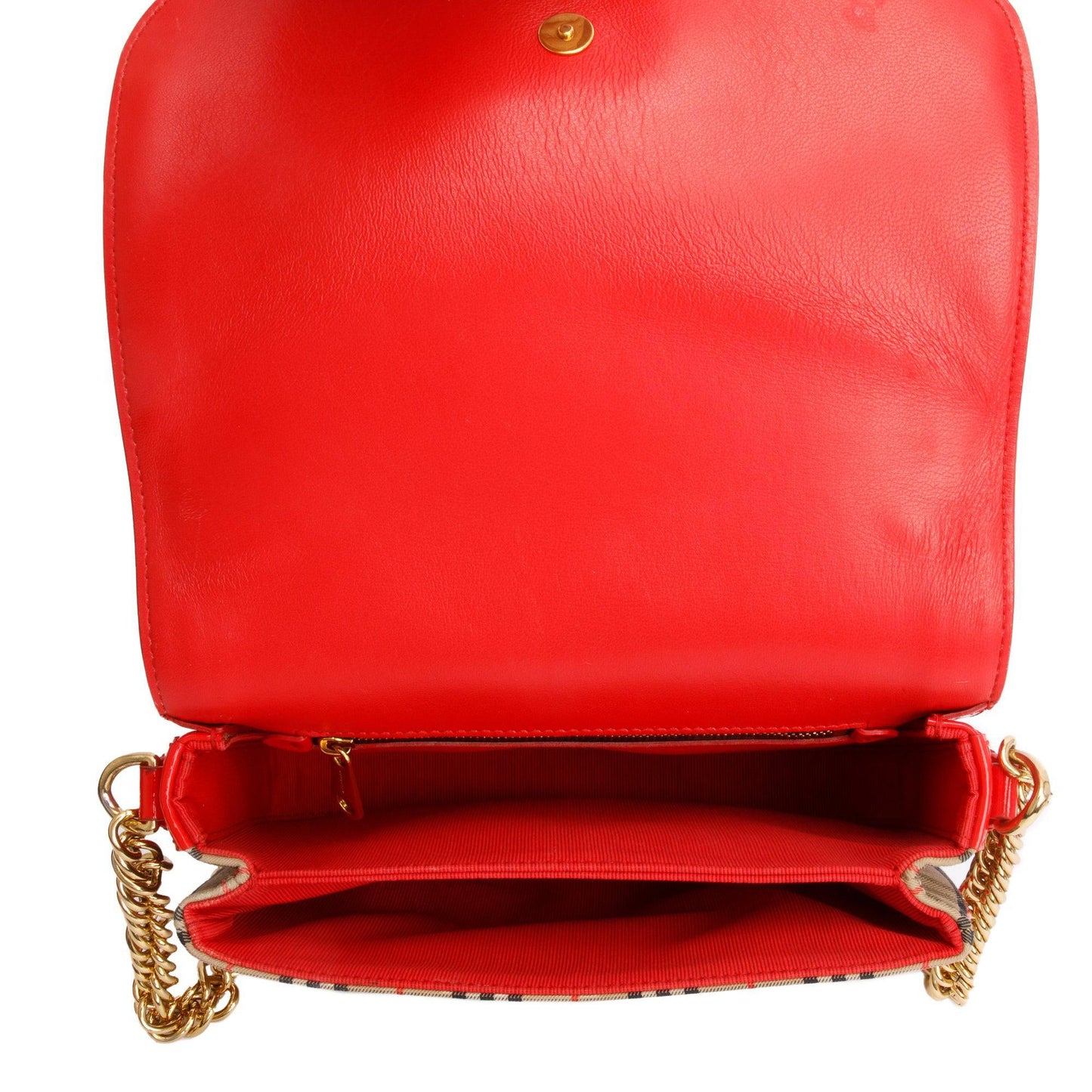 Burberry Vintage 1983 Knight Check Canvas Red Patent Leather Trinm Link Flap Shoulder Bag