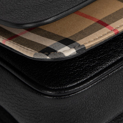 Burberry Vintage Check Canvas & Black Leather Medium D-Ring Shoulder Bag