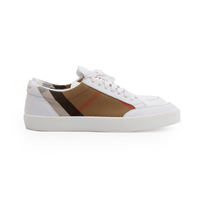 Burberry White House Check and Leather Low Top Sneakers, Size 41