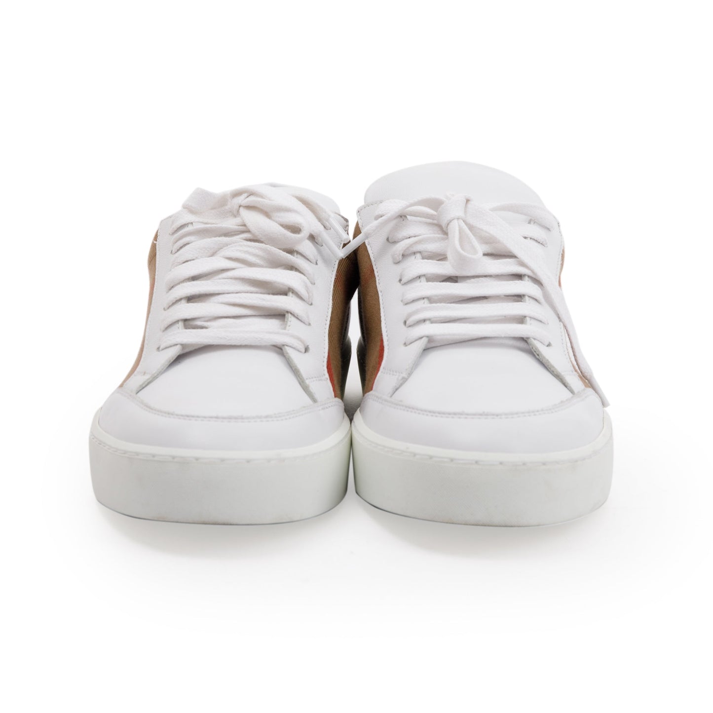 Burberry White House Check and Leather Low Top Sneakers, Size 41