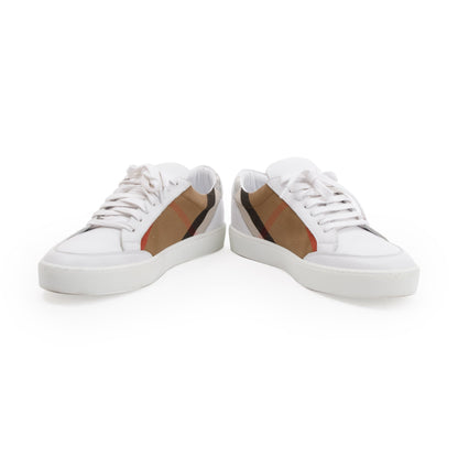 Burberry White House Check and Leather Low Top Sneakers, Size 41