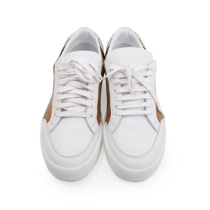 Burberry White House Check and Leather Low Top Sneakers, Size 41