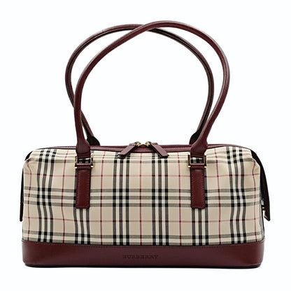 Luxury Burberry shoulder bag in burgundy check canvas and leather