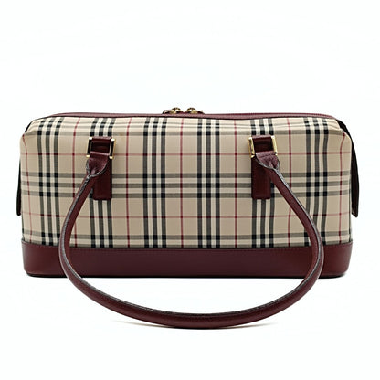 Luxury Burberry shoulder bag in burgundy check canvas and leather