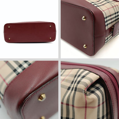 Luxury Burberry shoulder bag in burgundy check canvas and leather