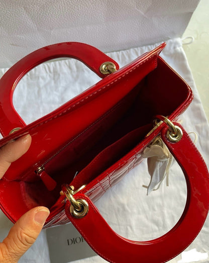 Lady Dior Small Red Patent Leather with Strap