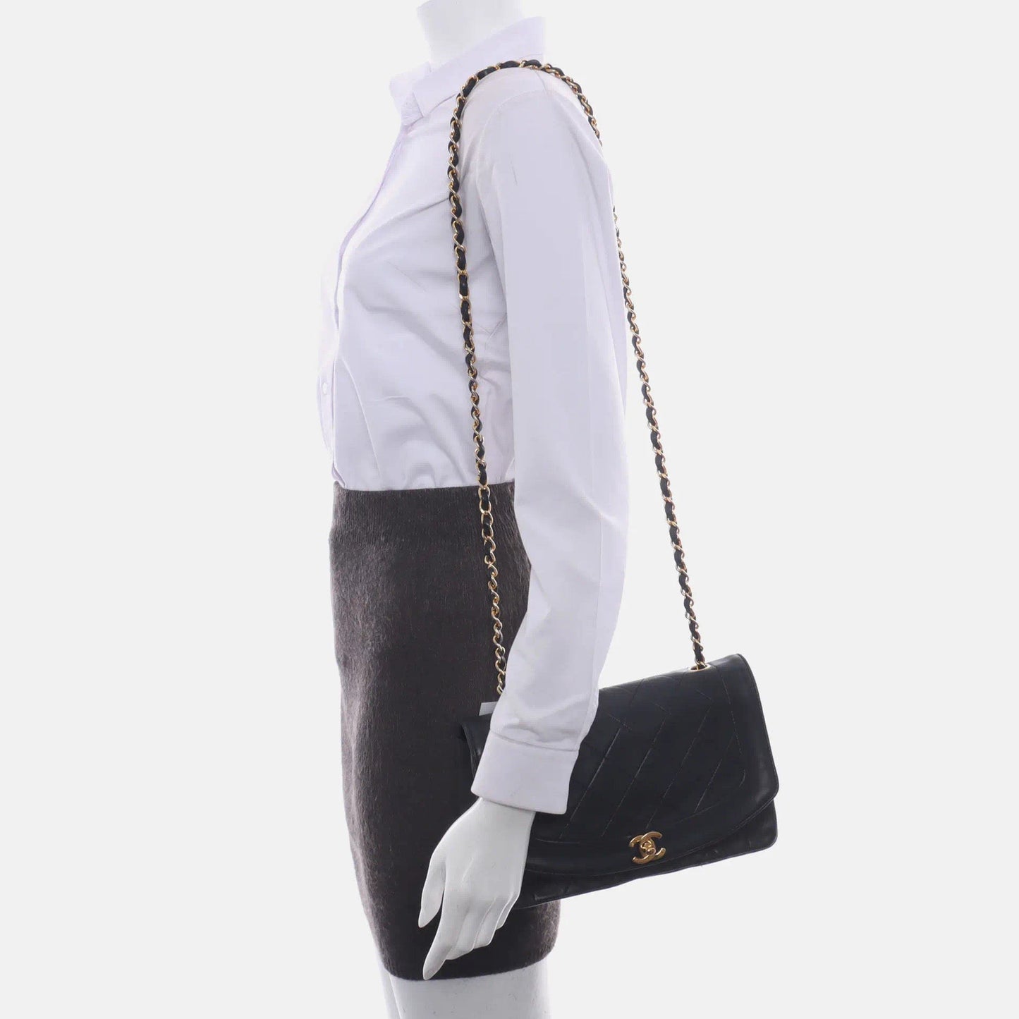 Chanel Diana CC Flap Bag Vintage 1989 Black Lambskin Leather with 24k Gold Hardware