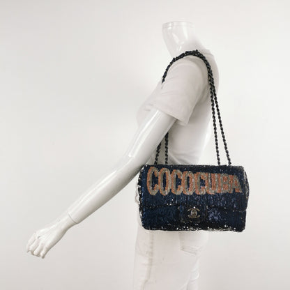 Chanel Coco Cuba Flap Bag Medium Navy Sequins