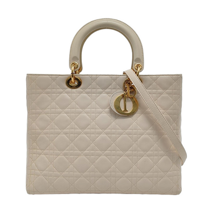 Lady Dior Large Off White Lambskin Cannage Leather Gold Hardware
