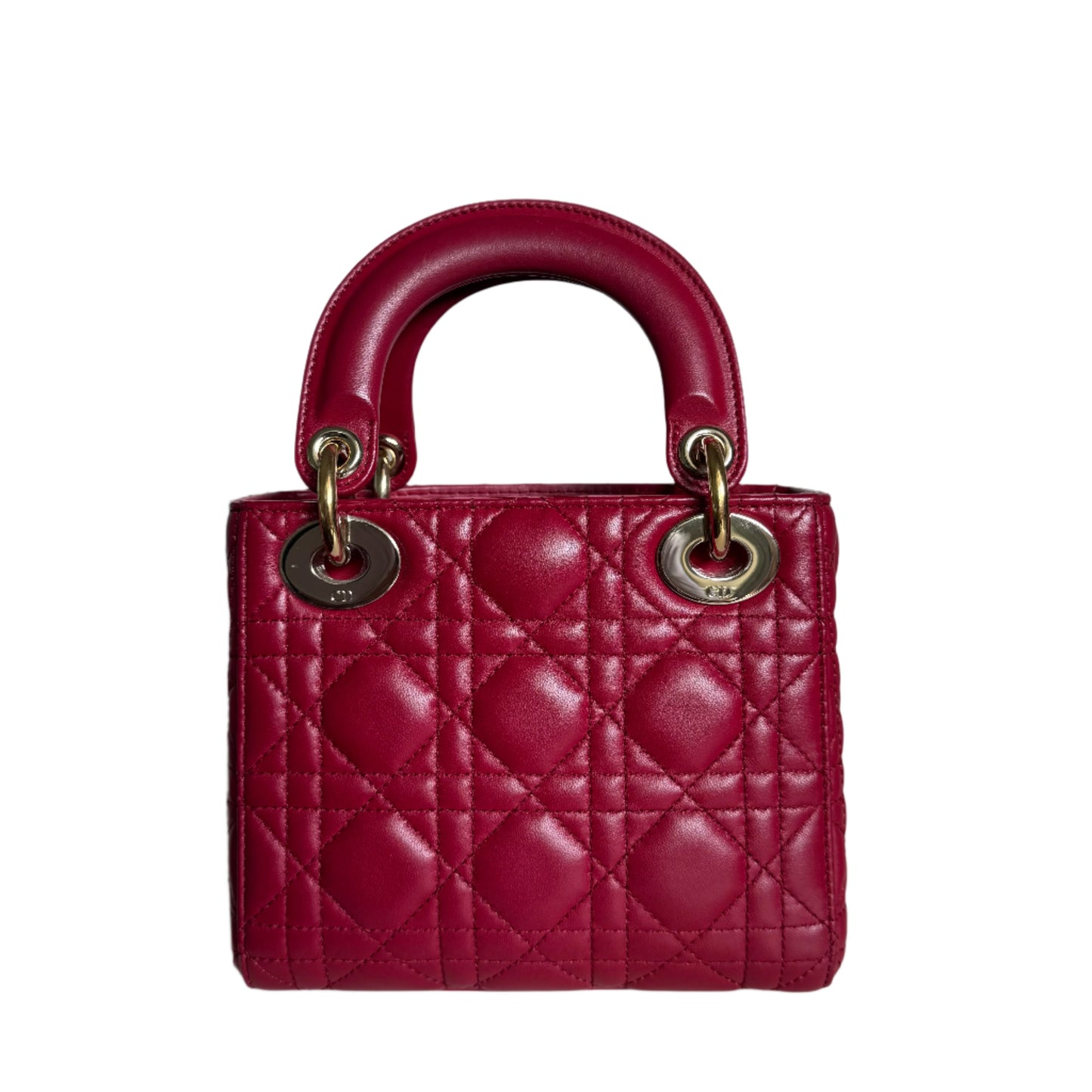 Lady Dior Mini Burgundy Lambskin Leather Gold HW Chain Strap