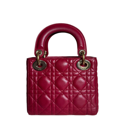 Lady Dior Mini Burgundy Lambskin Leather Gold HW Chain Strap