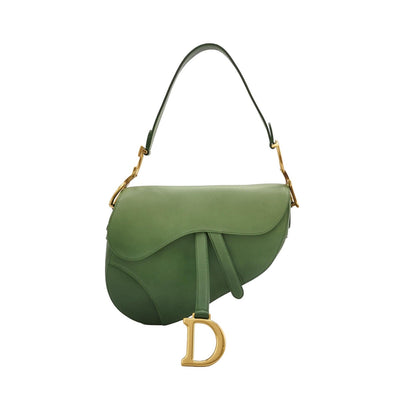 Dior Saddle Medium Green Leather Gold Hardware Shoulder Bag