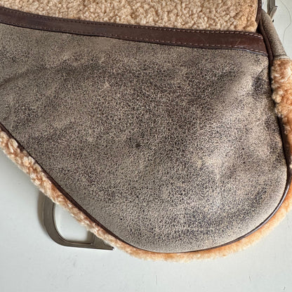 Dior Saddle Vintage Shoulder Bag Shearling Brown and While