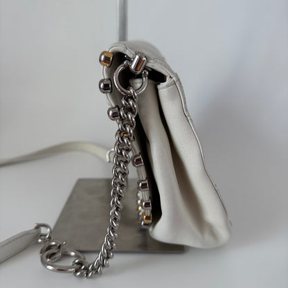 Chanel White Calfskin Leather Embellished Flap Saddle Bag, 2018-19