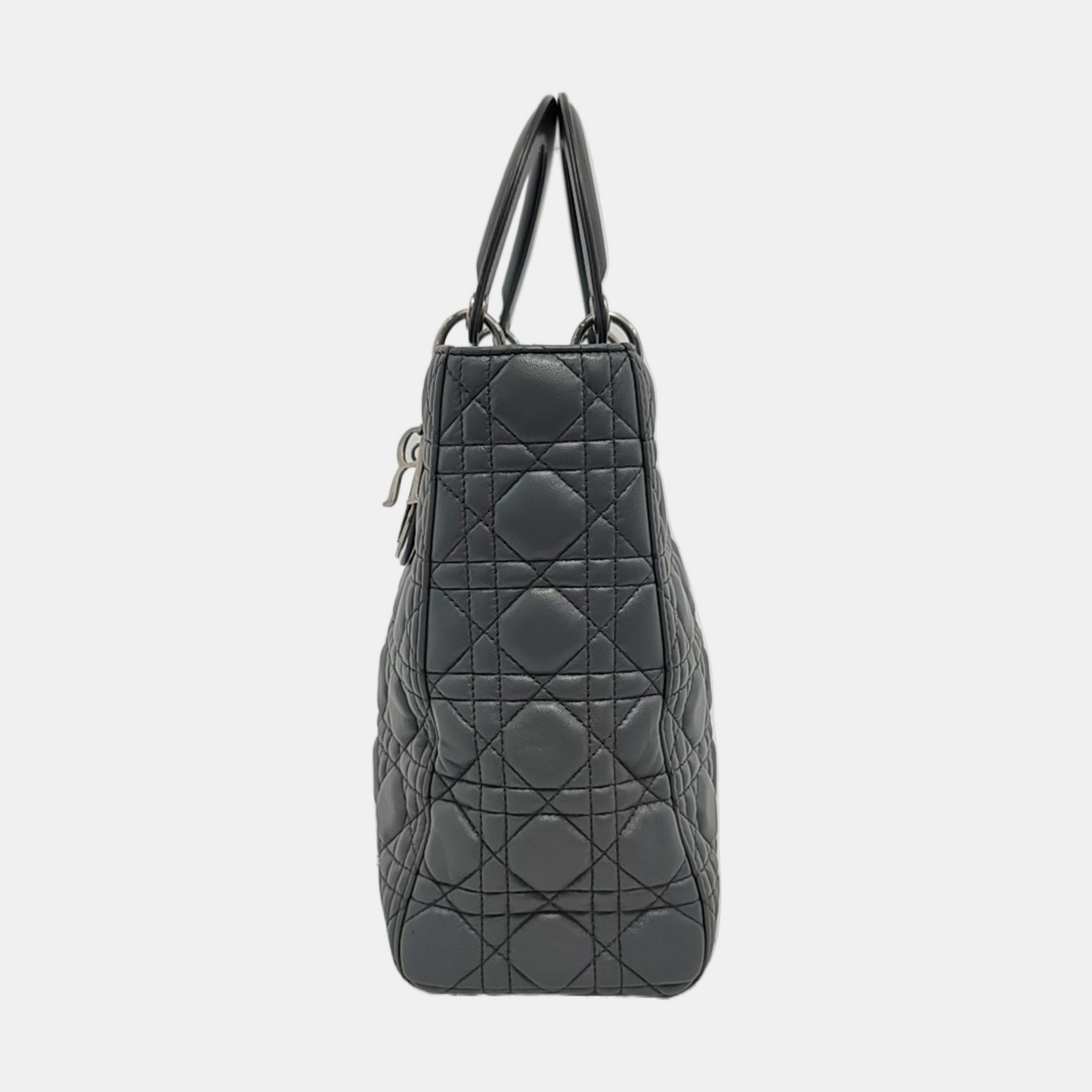 Lady Dior Large Dark Grey Lambskin Cannage Leather Silver Hardware