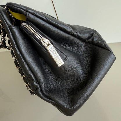 Chanel CC Logo Tote Black Soft Quilted Caviar Leather Silver Hardware 2011-2012