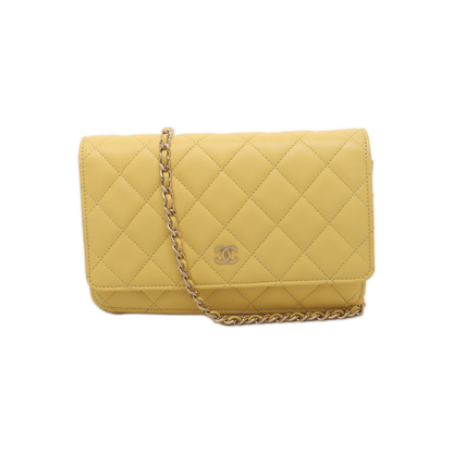 Chanel Wallet on Chain Classic Flap Yellow Caviar Leather Gold Hardware