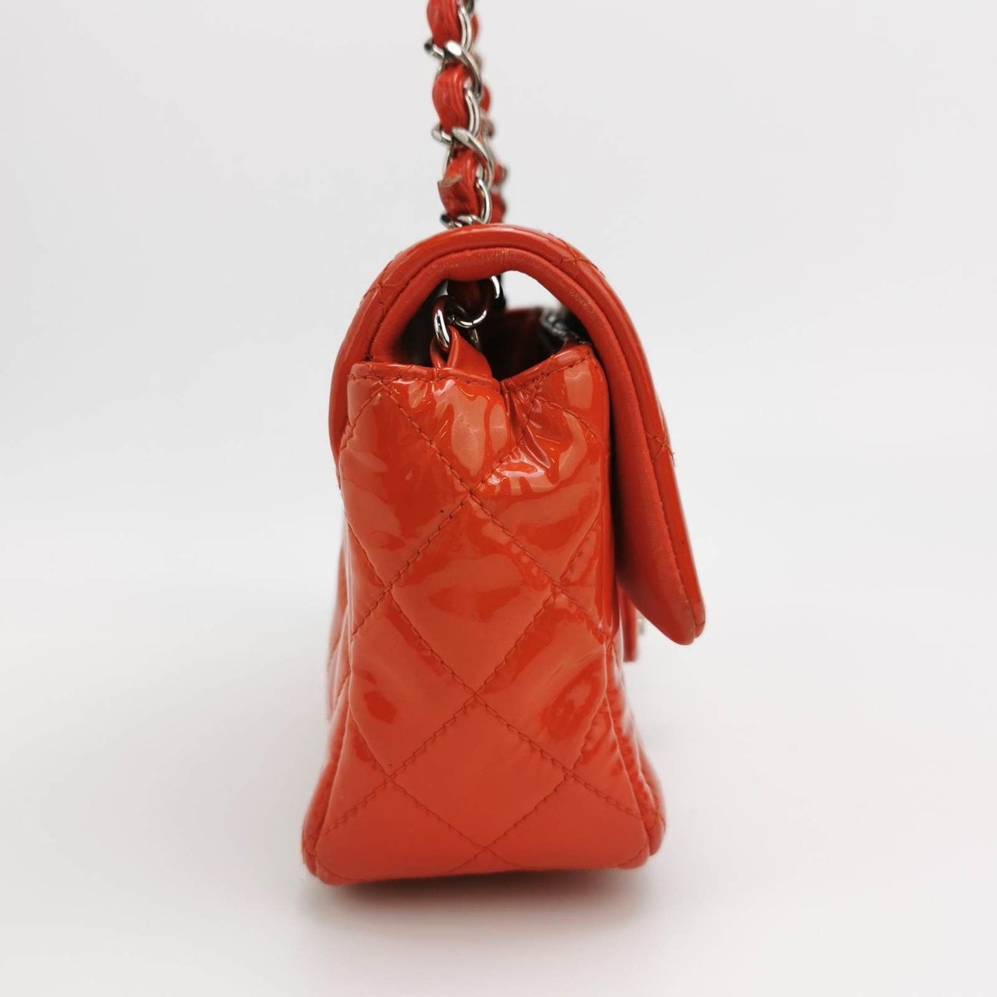 Chanel Classic Flap Square 2014 Orange Patent Leather Bag