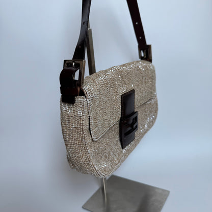Fendi Baguette Vintage Shoulder bag with Glitter Beige Beads