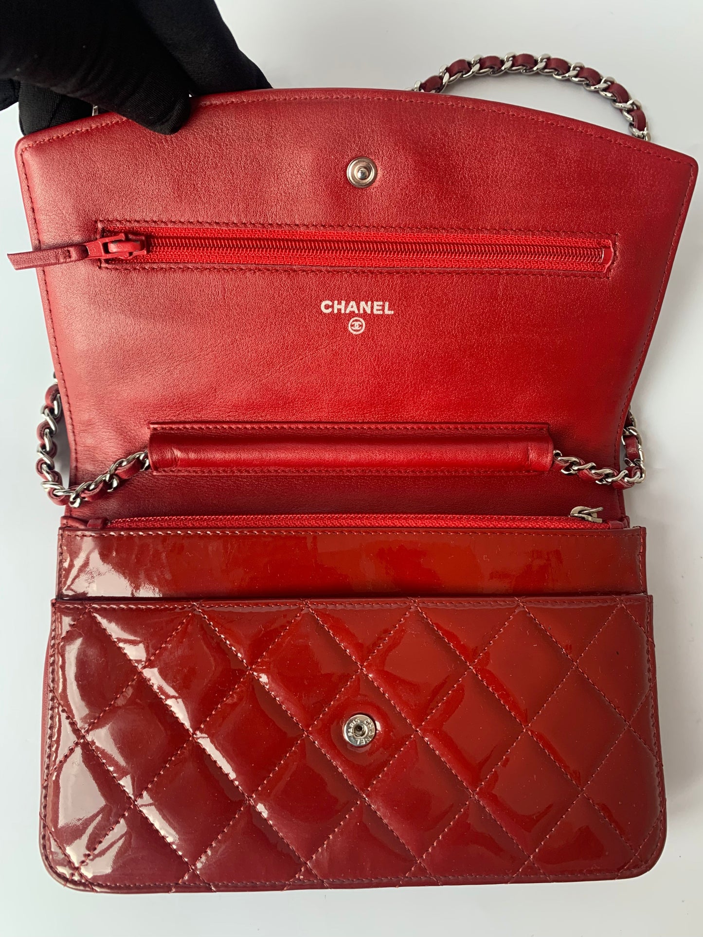 Chanel Wallet On Chains WOC Timeless/ Classic Red Patent Leather
