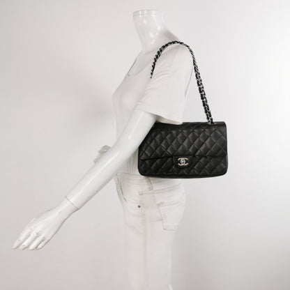 Chanel Timeless Classic Flap Medium Black Lambskin Leather Silver Hardware, 2012