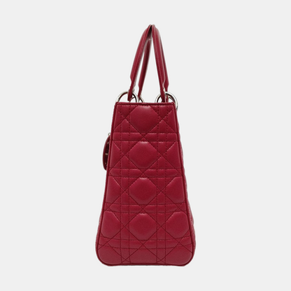 Lady Dior Medium Red Lambskin Leather Gold Hardware Leather Strap