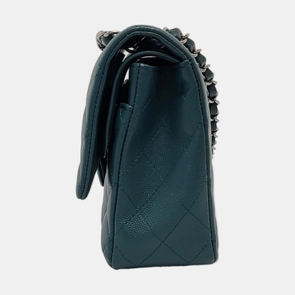 Chanel Classic Flap Medium Teal Green Caviar Leather with Silver Hardware
