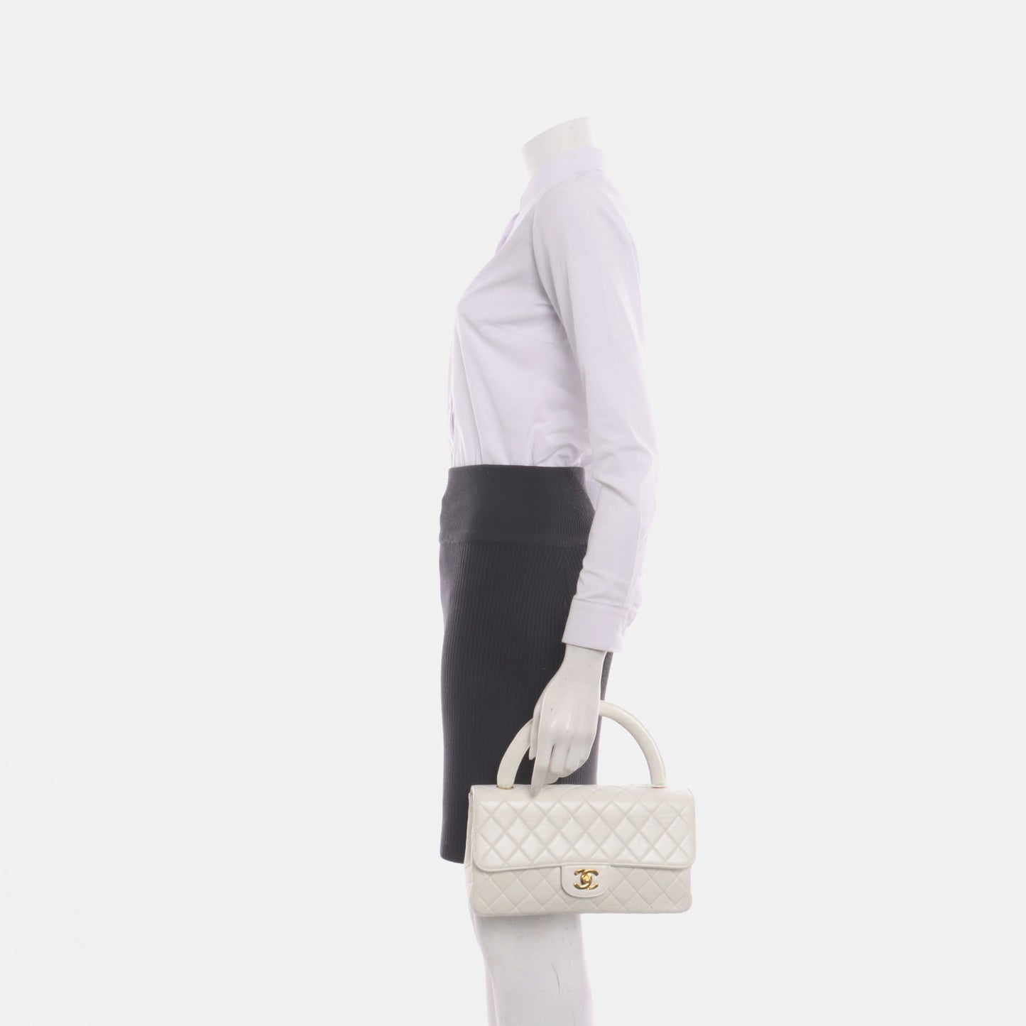 Chanel Kelly Parent Top Handle Flap Bag Medium White Lambskin Leather Gold Hardware 1991-1994