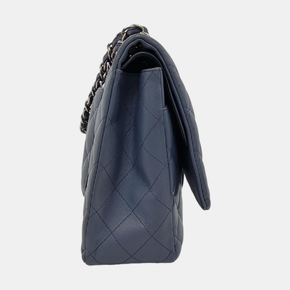 Chanel Classic Flap Maxi Misty Blue Lambskin Leather Double Flap with Silver-tone Hardware