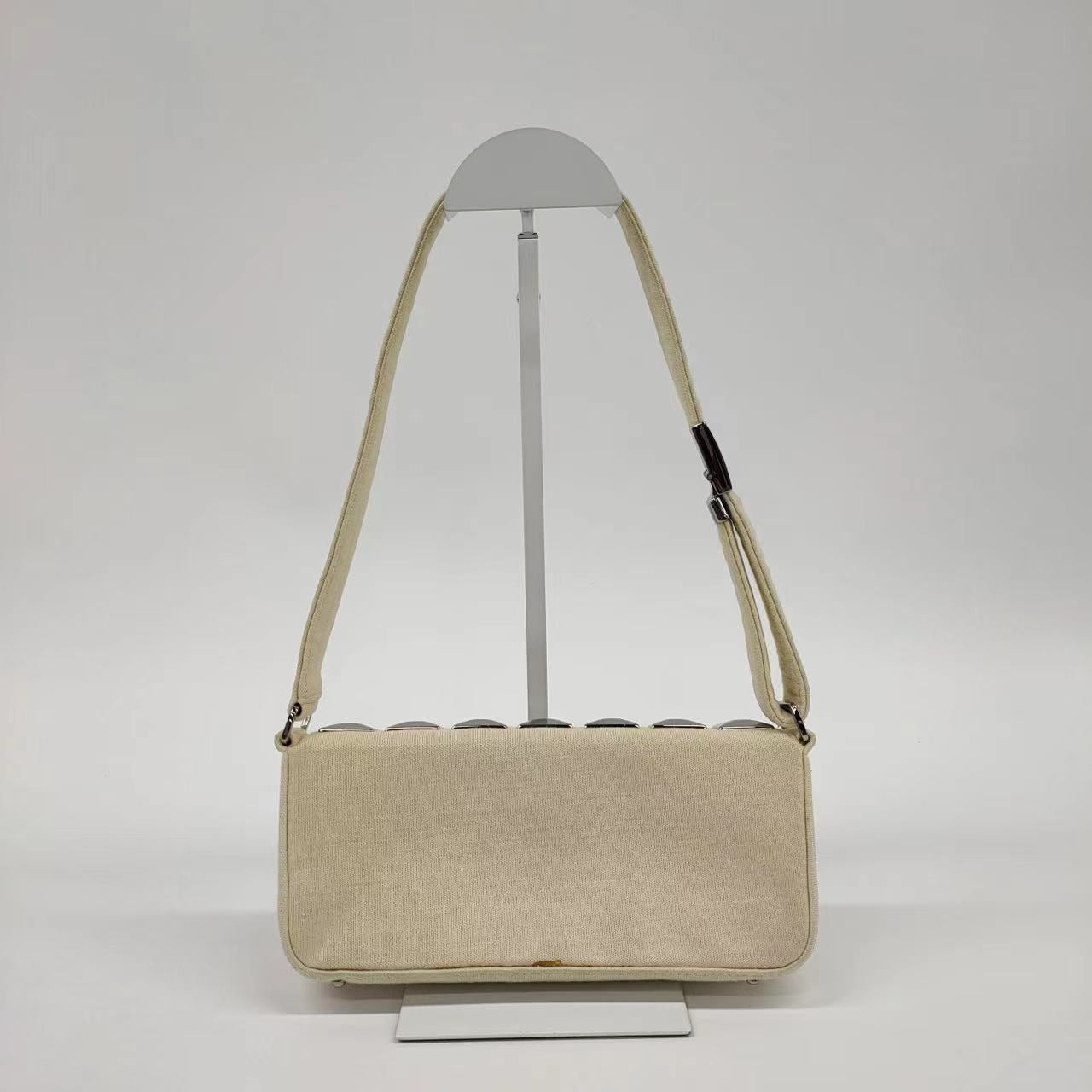Chanel Ivory Jersey Evening Bag with Mirrored Pyramid Studs Ice Cube Chocolate Bar Shoulder Bag