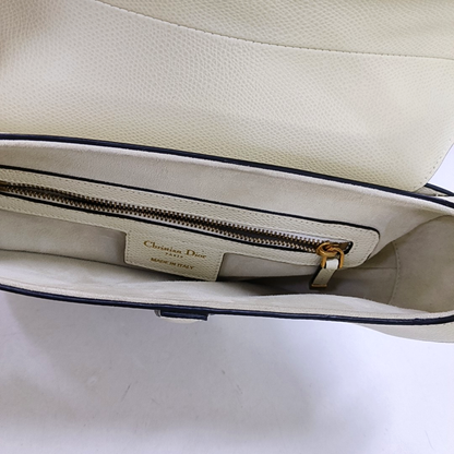 Dior Saddle Medium White Grained Leather Gold Hardware