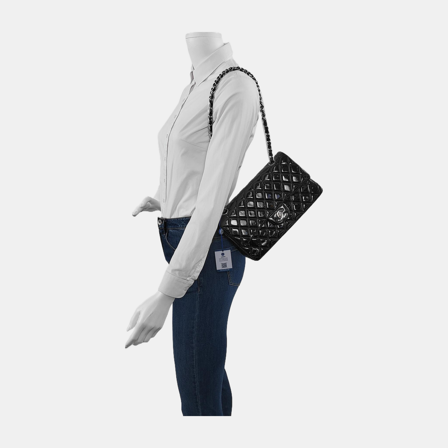 Chanel Classic Flap Medium Black Patent Leather Silver Hardware