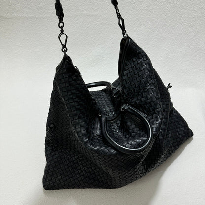 Bottega Veneta Maxi Convertible Tote Bag Hobo Black Leather Two-way Carry 50cm